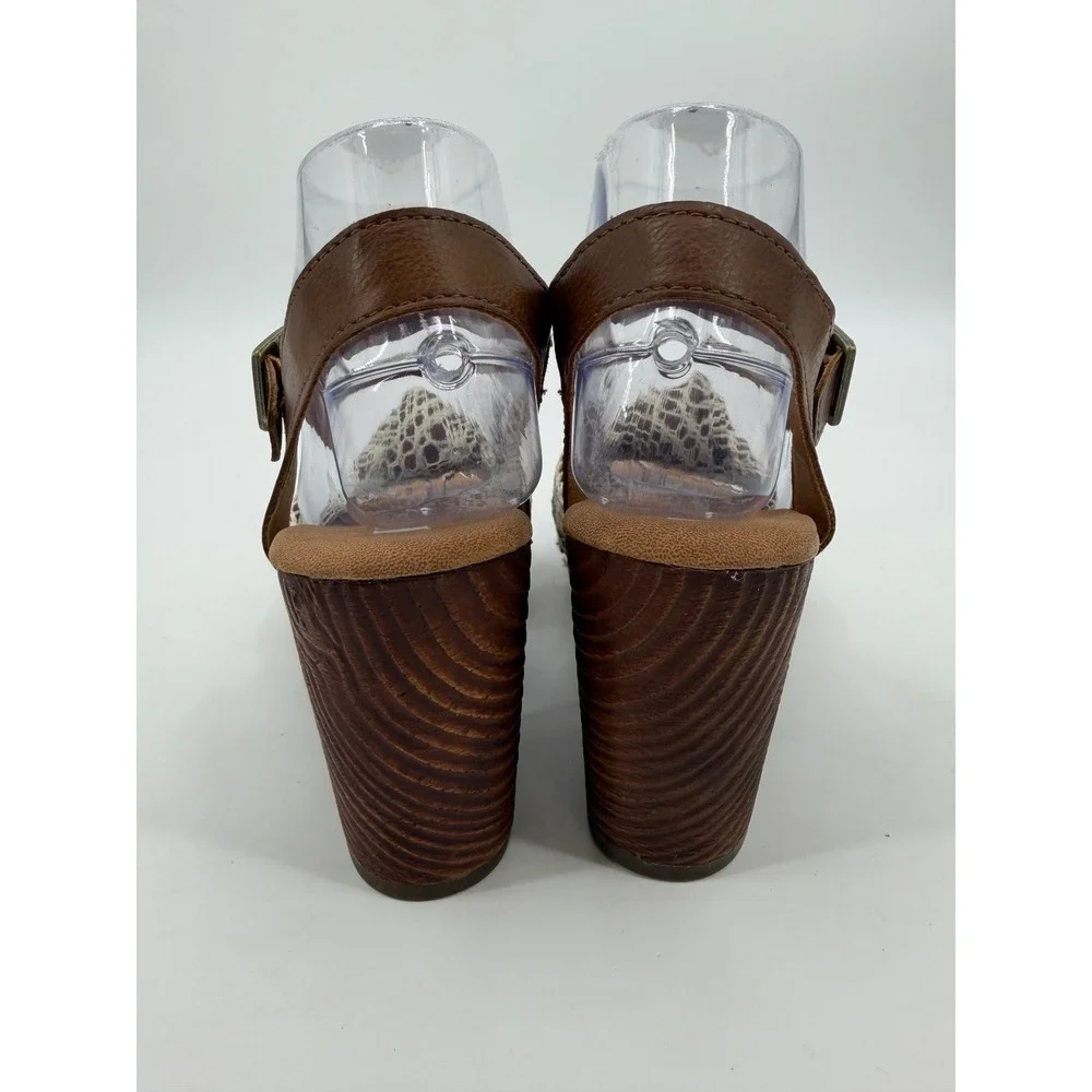 Korks Womens Crochet Knit Platform Block Heel Sandals Brown Leather 8M KR0010537